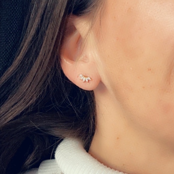 24k Gold Vermeil CZ Tiny Stud Earrings - Picture 10 of 15